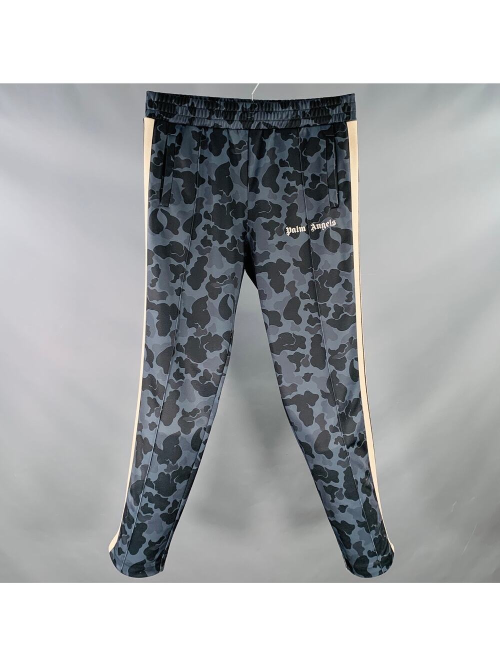 PALM ANGELS Size XL Navy Black Camouflage Polyester Drawstring Casual Pants